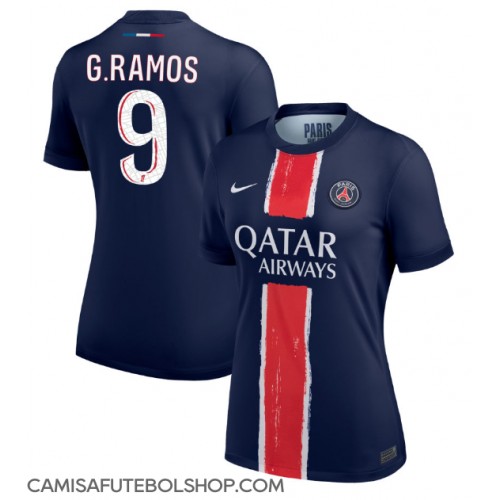 Camisa de time de futebol Paris Saint-Germain Goncalo Ramos #9 Replicas 1º Equipamento Feminina 2024-25 Manga Curta